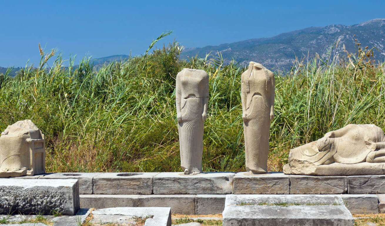 Μαρμάρινο μνημείο που περιβάλλεται από καλαμιές