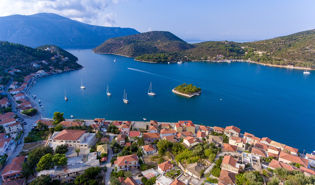 panoramic view of seaside village in Ithaca island