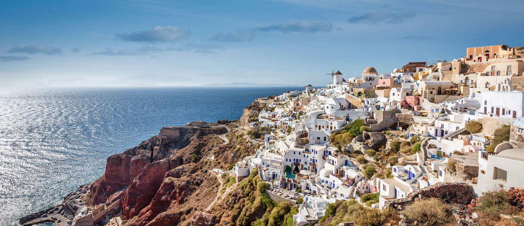 High angle view of traditional white washed houses on a Greek