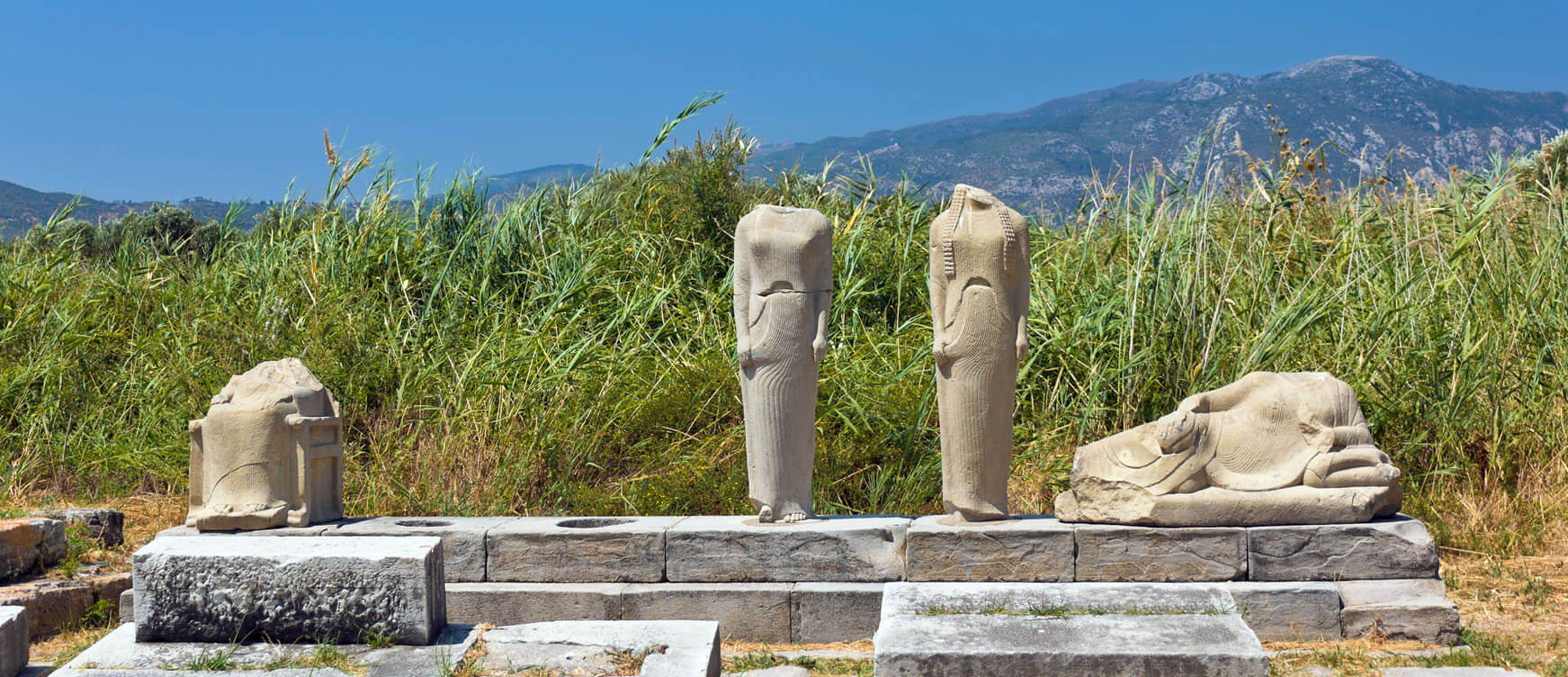 Μαρμάρινο μνημείο που περιβάλλεται από καλαμιές