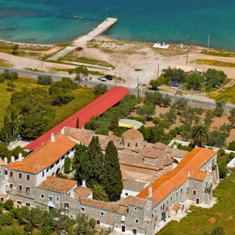 Seaside monastery with tiled roof
