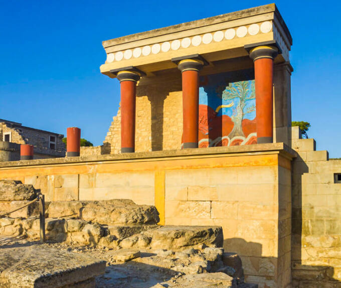 View of the walls and columns of the Knossos Palace